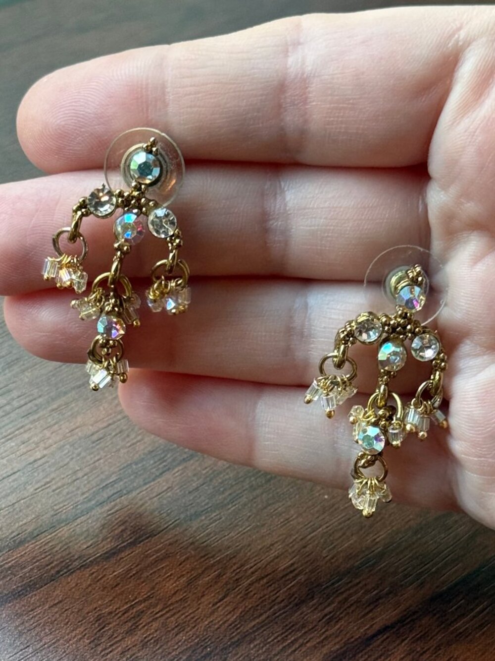Y2K Fantasy Chandelier Earrings in Goldtone and Crystal Rhinestones